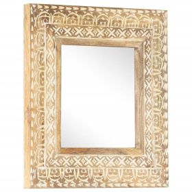Hand-Carved Mirror 19.7"x19.7"x1" Solid Mango Wood
