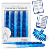 Premium Drip less Hand Made Decorated Hanukkah Candles Set of 45 Blue Shades Spiral Menorah Candles with Prayer Card and DIY Dreidel, Enough for Eight