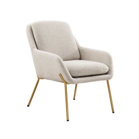Contemporary Upholstered Boucle Minimalist Accent Chair â€“ Cream / Gold