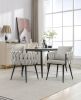 Beige Modern Velvet Dining Chairs Set of 2 Hand Weaving Accent Chairs Living Room Chairs Upholstered Side Chair with Black Metal Legs for Dining Room