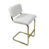Mid-Century Modern Counter Height Bar Stools for Kitchen Set of 2, Armless Bar Chairs with Gold Metal Chrome Base for Dining Room, Upholstered Boucle