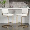 Mid-Century Modern Counter Height Bar Stools for Kitchen Set of 2, Armless Bar Chairs with Gold Metal Chrome Base for Dining Room, Upholstered Boucle