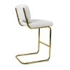Mid-Century Modern Counter Height Bar Stools for Kitchen Set of 2, Armless Bar Chairs with Gold Metal Chrome Base for Dining Room, Upholstered Boucle