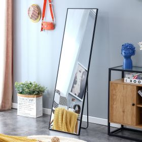 Black Solid Wood Frame Full-length Mirror, Dressing Mirror, Bedroom Home Porch, Decorative Mirror, Clothing Store, Floor Mounted Large Mirror (Color: Black)