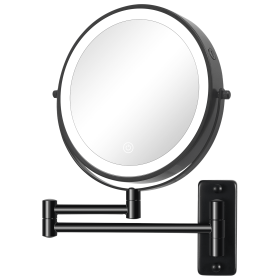 8 Inch Wall-Mounted Makeup Mirror, Double Sided 1x/10x Magnifying Makeup Mirror, 3 Colour Lights Touch Screen Dimmable Bathroom Mirror, 360¬∞ Swivel V (Color: Black)